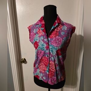 Laura Ashley Sleeveless Floral Button Up Size 8